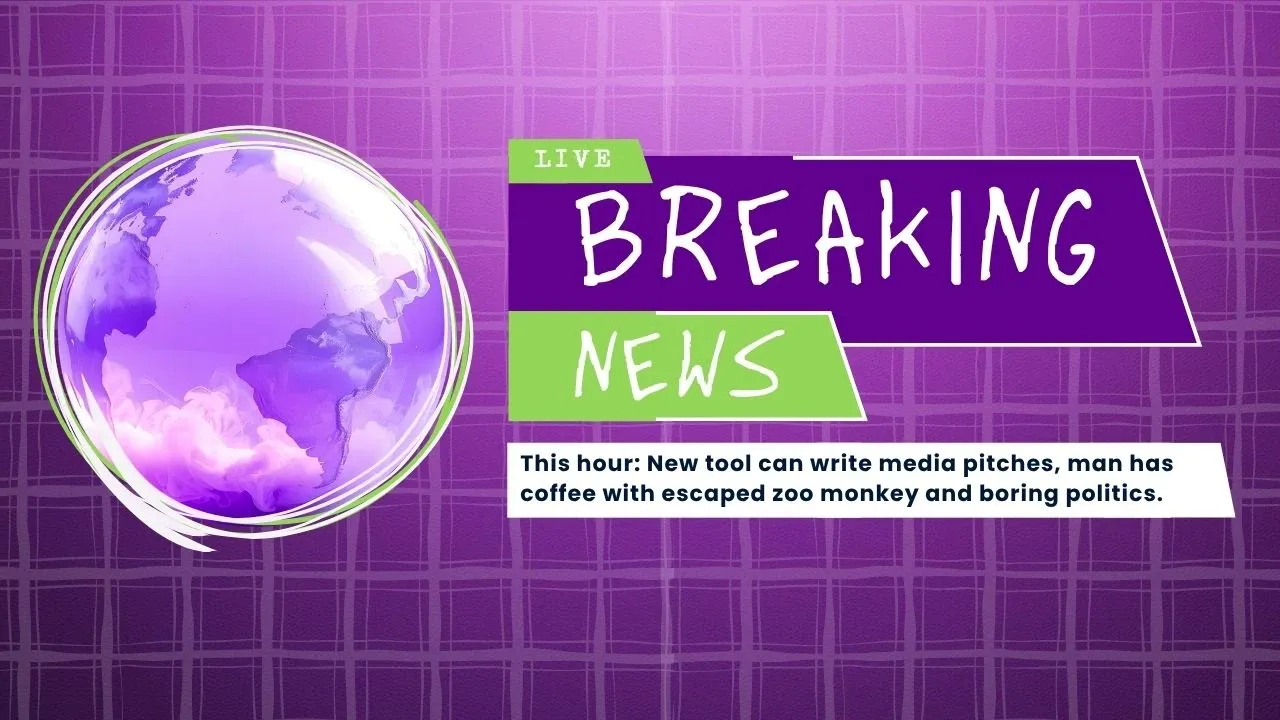 Breaking news ticker showing Premise media pitch tool launch, a man sharing coffee with an escaped zoo monkey, and a politician winning a primary